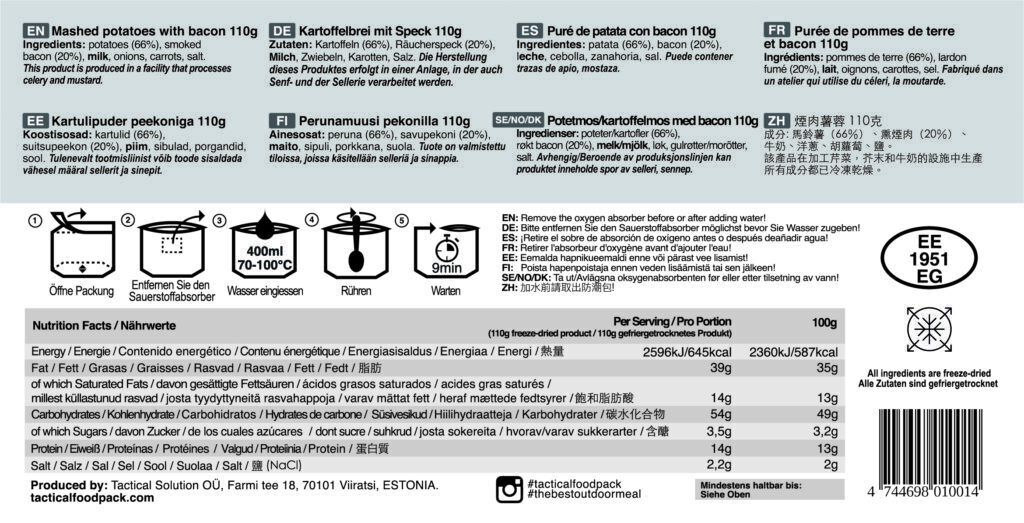 Tactical FoodPack Purè Di Patate E Bacon 110g - Cibo Liofilizzato - Foto 3