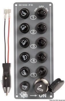 Foto - SWITCH PANEL, 5 POLES + POWER SOCKET