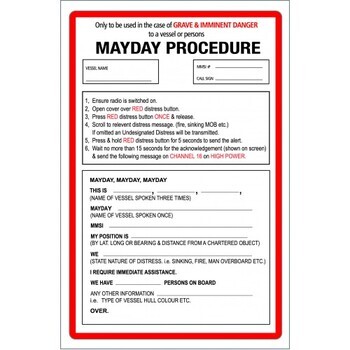 Foto - НАКЛЕЙКА ДЛЯ ЛОДКИ- MAYDAY PROCEDURE, 105 x 160 мм